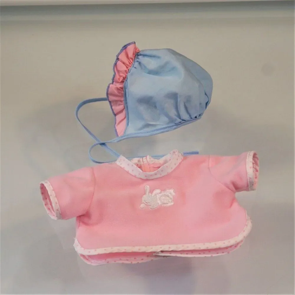 Vintage Doll Bonnet Hat And Pajama Top With Bunny Applique